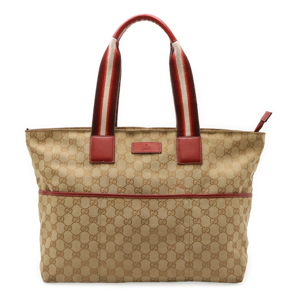 Gucci GG Canvas Leather Mothers Bag Tote Shoulder Beige Brown Cream Red